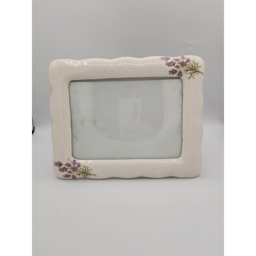 Vintage White Porcelain Frame Photo Picture with Purple Flowers ‎ Decor
